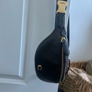 Coach Black Leather Belt Bag with Gold Accents